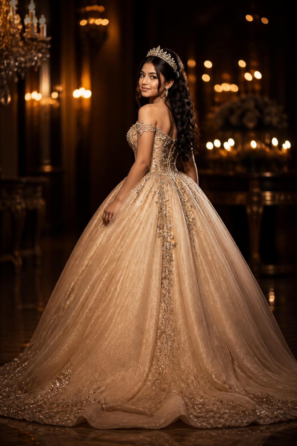 Valentina Sofía en su vestido dorado de XV años